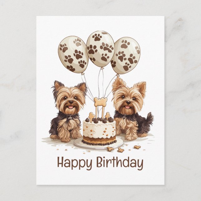 Happy Birthday Yorkie Dogs Postkarte (Vorderseite)