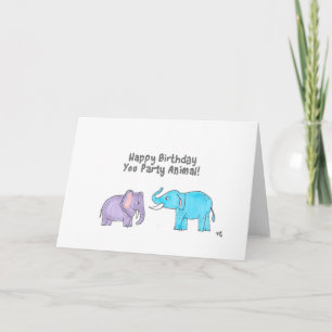 Happy Birthday You Party Animal - Elephants Card Dankeskarte
