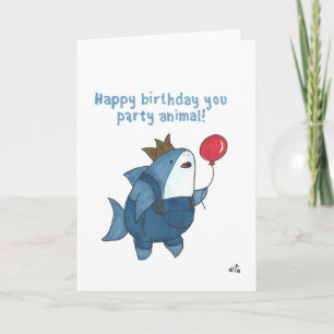 Happy Birthday You Party Animal - Shark Card Dankeskarte