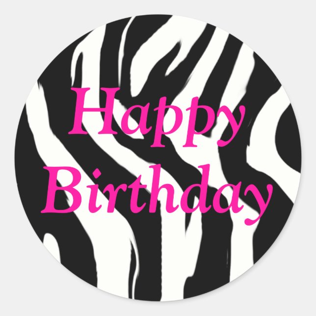 Happy Birthday Zebra Round Stickers (Vorderseite)