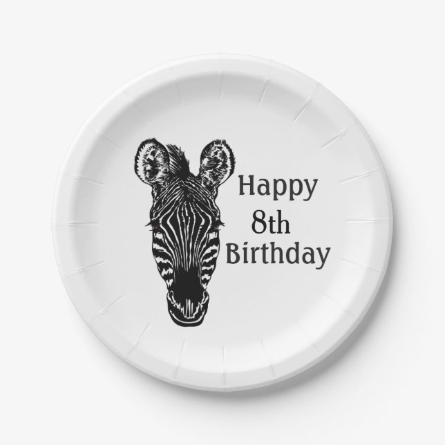 Happy Birthday Zebra w Age Pappteller (Vorderseite)