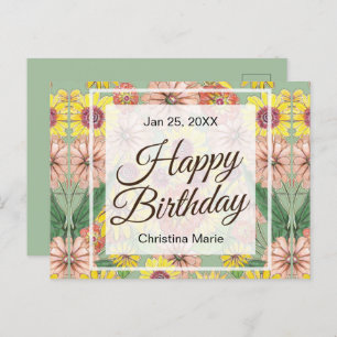 Happy Birthday Zinnia Blume Postkarte