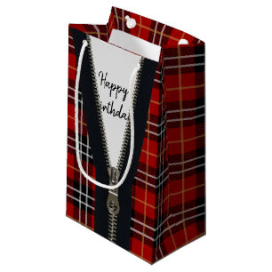 Happy Birthday Zipper auf Tartan Kariert Kleine Geschenktüte