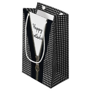 Happy Birthday Zipper on Gingham Kleine Geschenktüte