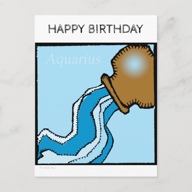 Happy Birthday Zodiac Sign Aquarius Postcard Postkarte (Vorderseite)