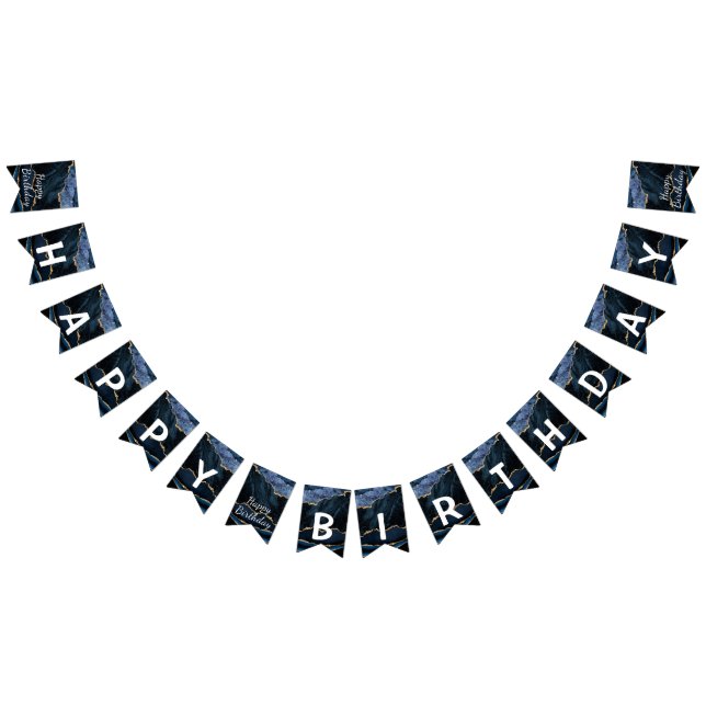 Happy Bithday Navy Blue Gold Marmor Bunting Flags Wimpelkette (Alle)