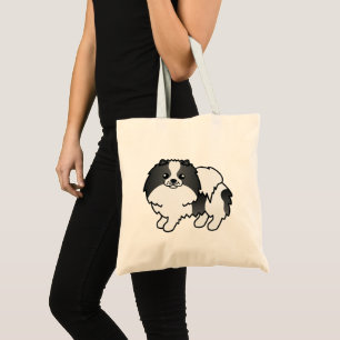 Happy Black and White Cartoon Spitz Hund Tragetasche
