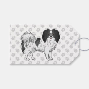Happy Black and White Phalène Dog Illustration Geschenkanhänger