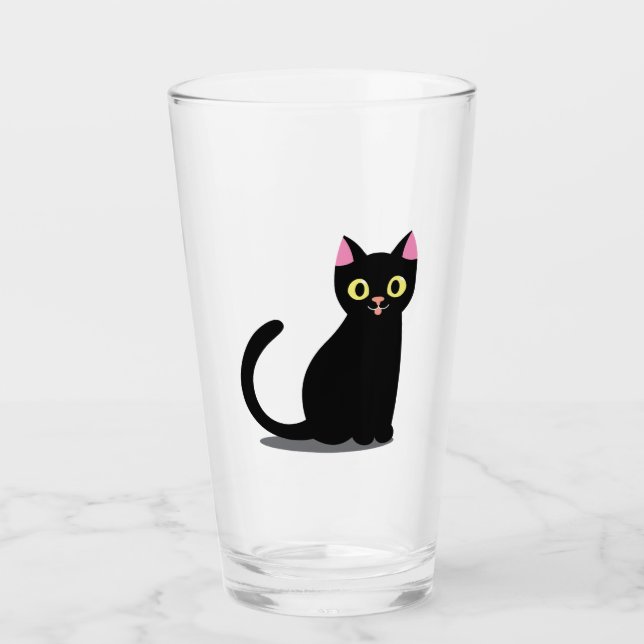 Happy Black Cat Cartoon Glas (Vorderseite)