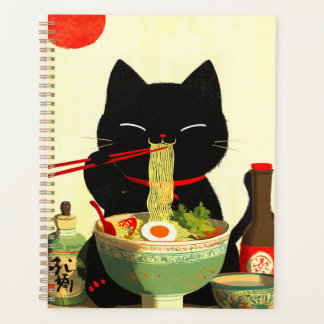 Happy Black Cat Eating Ramen | Japanese Ukiyo-e Planer