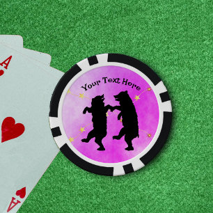 Happy Black Dancing Bears String of Stars Pink Pokerchips