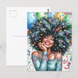 Happy Black Woman Party Time Postkarte