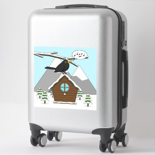 Happy Blackbird im Winter Landschaft singen Aufkleber