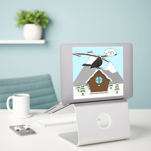 Happy Blackbird im Winter Landschaft singen Aufkleber