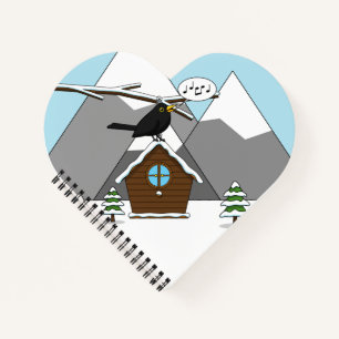 Happy Blackbird im Winter Landschaft singen Notizbuch