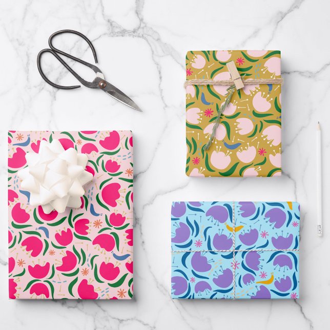 Happy Blooms and Slugs - Wrapping Paper Trio Geschenkpapier Set (Von Creator hochgeladen)