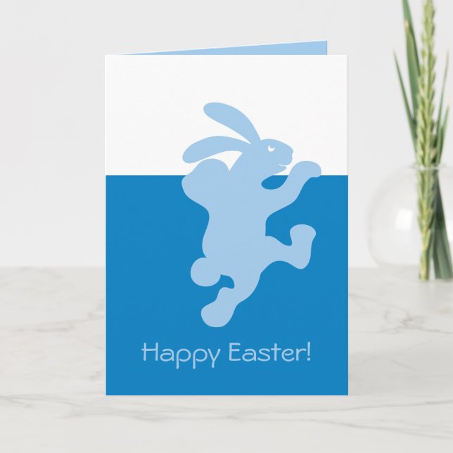 Happy Blue Bunny Rabbit Card Feiertagskarte (Vorderseite)