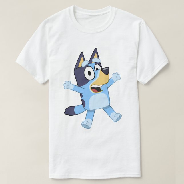 Happy Blue Dog Jumping T-Shirt (Design vorne)