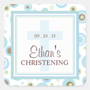 Happy Blue Dots Cross Christening Taufen Sticker