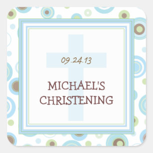 Happy Blue Dots Cross Christening Taufen Sticker