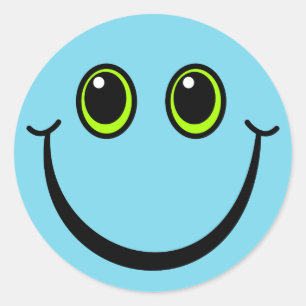 Happy Blue Emoji Face Runder Aufkleber