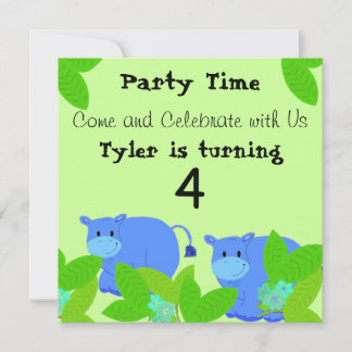 Happy Blue Hippos Birthday Party Einladung