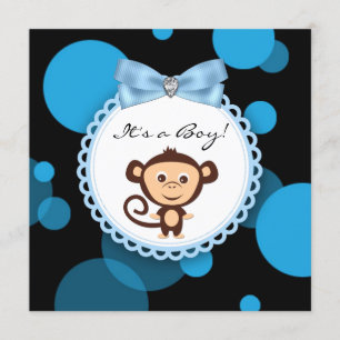Happy Blue Monkey Baby Shower Einladung