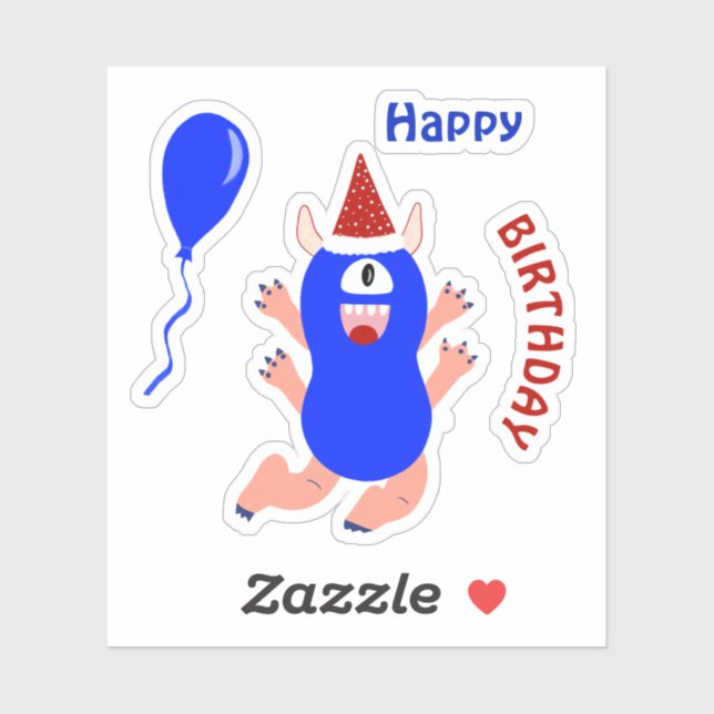 Happy Blue Monster Aufkleber (Blatt)