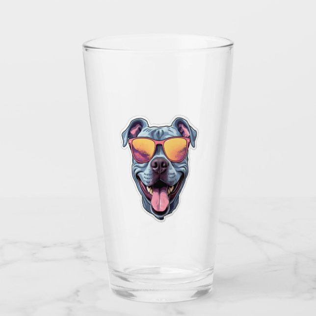 Happy Blue Pitbull mit Sonnenbrille Glas (Vorderseite)