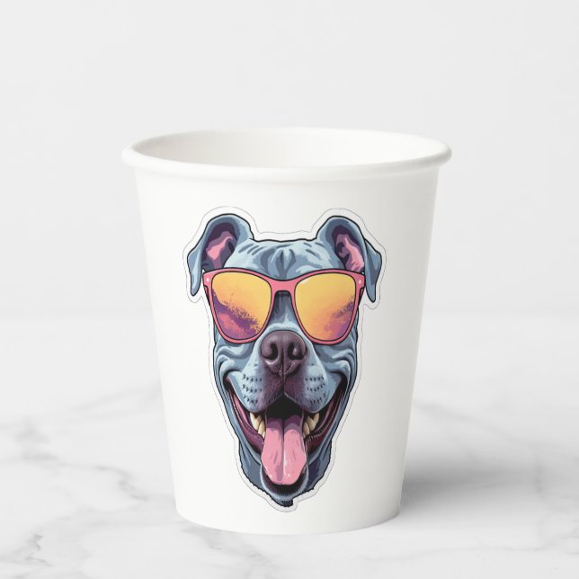 Happy Blue Pitbull mit Sonnenbrille Pappbecher (Vorderseite)