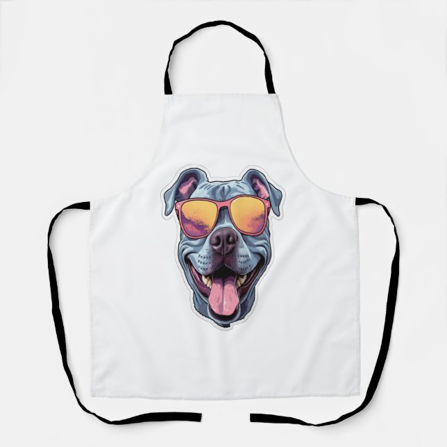 Happy Blue Pitbull mit Sonnenbrille Schürze (Vorderseite)