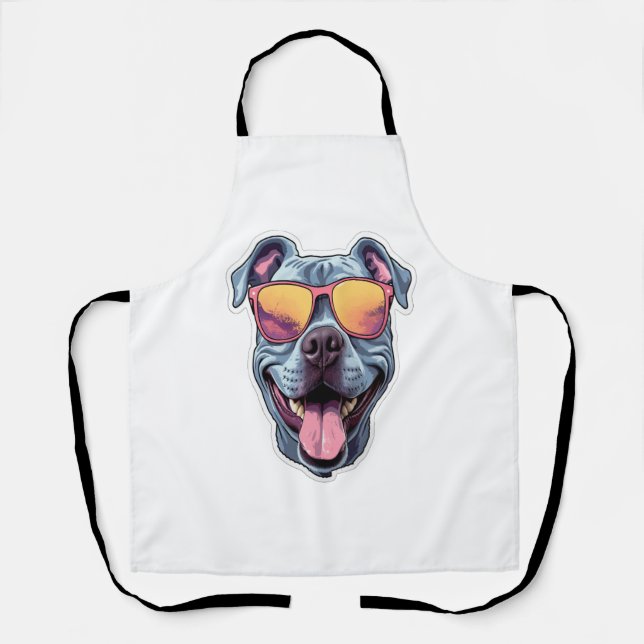 Happy Blue Pitbull mit Sonnenbrille Schürze (Vorderseite)