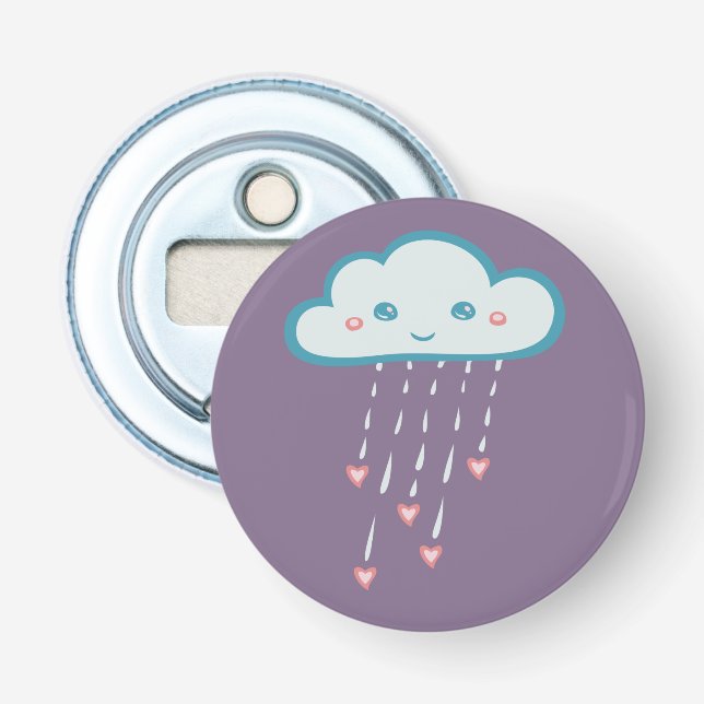 Happy Blue Rain Cloud Rain Rain rosa Herzen Flaschenöffner (Vorderseite)