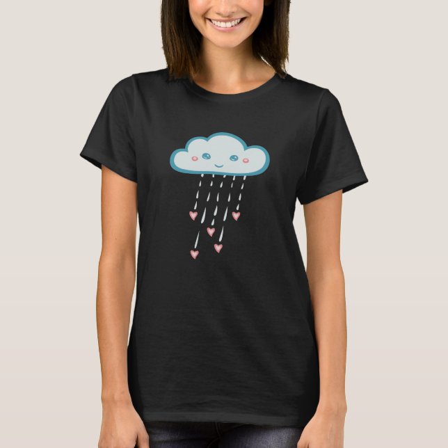 Happy Blue Rain Cloud Regen rosa Herzen T-Shirt (Vorderseite)