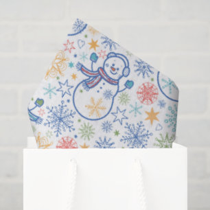 Happy Blue Snowmen Seidenpapier