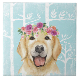 Happy Blume Animal in Blue Forest-Dog Retriever Fliese
