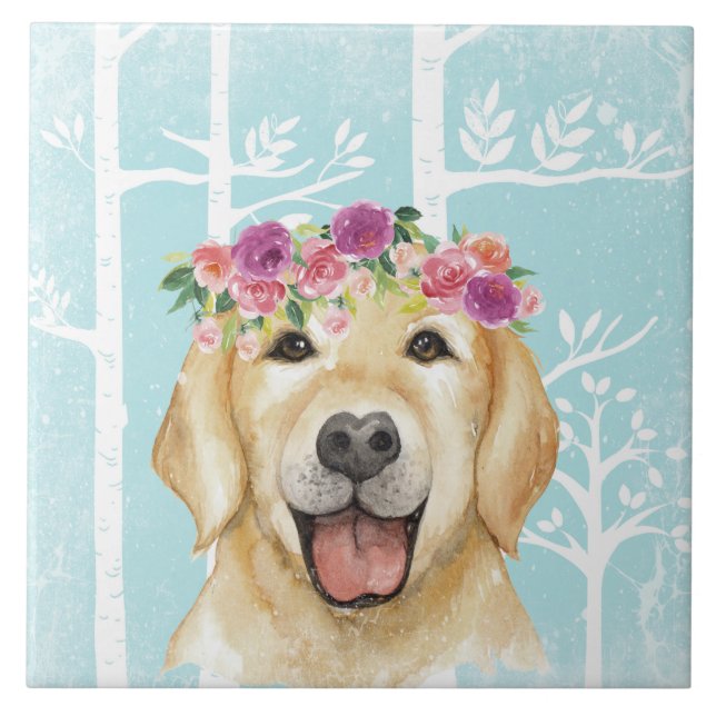 Happy Blume Animal in Blue Forest-Dog Retriever Fliese (Vorderseite)