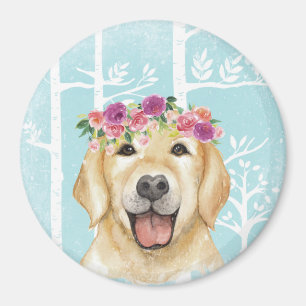 Happy Blume Animal in Blue Forest-Dog Retriever Magnet