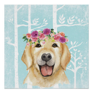Happy Blume Animal in Blue Forest-Dog Retriever Poster