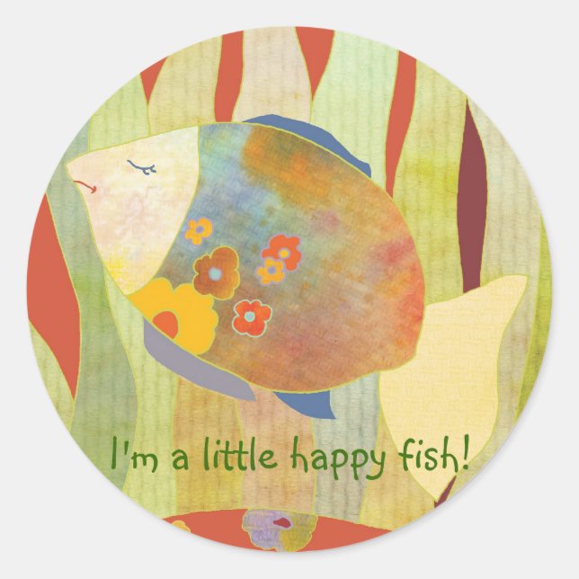 Happy Blume Fish Runder Aufkleber (Vorderseite)