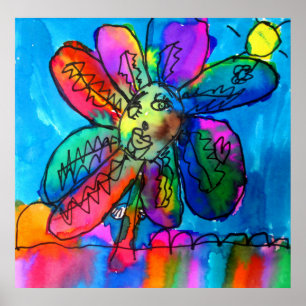 Happy Blume Kind's Art Stift und Tinte rosa und bl Poster