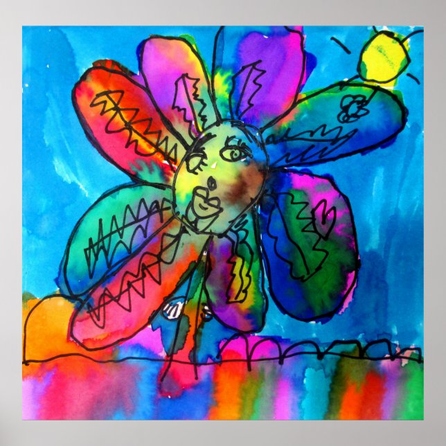 Happy Blume Kind's Art Stift und Tinte rosa und bl Poster (Vorne)