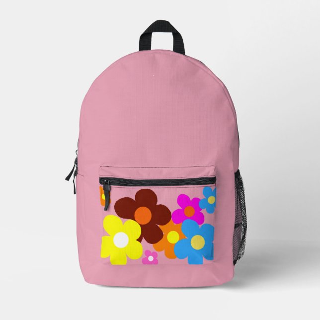 Happy Blume Pastellrosa Bedruckter Rucksack (Vorderseite)