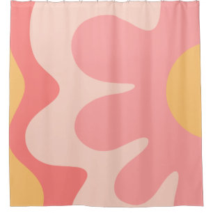 Happy Blume Retro 60er Rosa und Gelb Duschvorhang