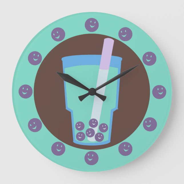 Happy Boba Tea Bubbles Große Wanduhr (Vorderseite)