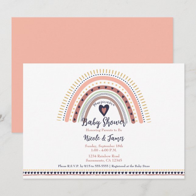 Happy Boho Rainbow Modern Baby Shower Einladung (Vorne/Hinten)