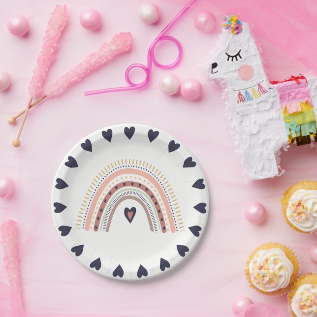 Happy Boho Rainbow Moderne Minimal Geburtstagspart Pappteller (Party)