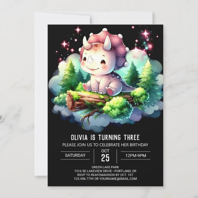 Happy Boho Triceratops Geburtstag Einladung (Vorderseite)