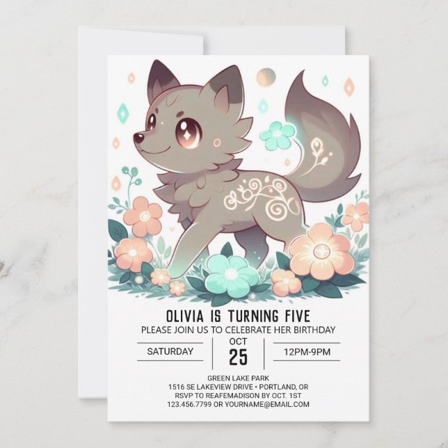 Happy Boho Wolf Digital Geburtstag Einladung (Vorderseite)