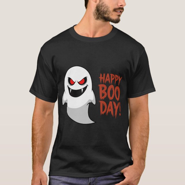 Happy Boo-Day Funny Halloween Ghost T-Shirt (Vorderseite)